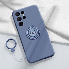 Funda Silicona Carcasa Ultrafina Goma con Magnetico Anillo de dedo Soporte A03 para Samsung Galaxy S22 Ultra 5G Gris Lavanda