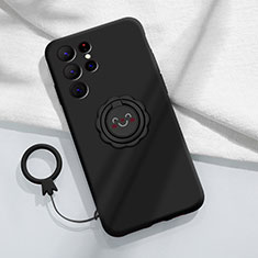 Funda Silicona Carcasa Ultrafina Goma con Magnetico Anillo de dedo Soporte A03 para Samsung Galaxy S23 Ultra 5G Negro