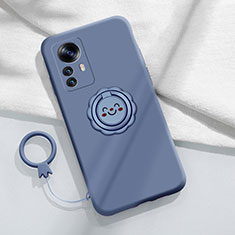 Funda Silicona Carcasa Ultrafina Goma con Magnetico Anillo de dedo Soporte A03 para Xiaomi Mi 12 Pro 5G Gris Lavanda