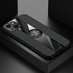 Funda Silicona Carcasa Ultrafina Goma con Magnetico Anillo de dedo Soporte A04 para Apple iPhone 13 Mini Negro