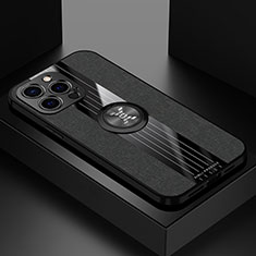 Funda Silicona Carcasa Ultrafina Goma con Magnetico Anillo de dedo Soporte A04 para Apple iPhone 13 Pro Max Negro
