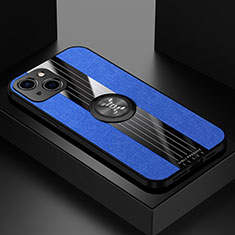 Funda Silicona Carcasa Ultrafina Goma con Magnetico Anillo de dedo Soporte A04 para Apple iPhone 14 Azul