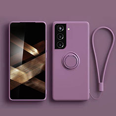 Funda Silicona Carcasa Ultrafina Goma con Magnetico Anillo de dedo Soporte A04 para Samsung Galaxy S25 5G Morado