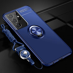 Funda Silicona Carcasa Ultrafina Goma con Magnetico Anillo de dedo Soporte A05 para Samsung Galaxy S22 Ultra 5G Azul