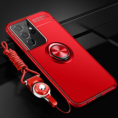 Funda Silicona Carcasa Ultrafina Goma con Magnetico Anillo de dedo Soporte A05 para Samsung Galaxy S22 Ultra 5G Rojo