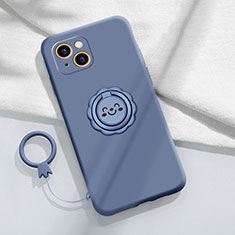 Funda Silicona Carcasa Ultrafina Goma con Magnetico Anillo de dedo Soporte A06 para Apple iPhone 13 Gris Lavanda