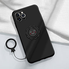 Funda Silicona Carcasa Ultrafina Goma con Magnetico Anillo de dedo Soporte A06 para Apple iPhone 13 Pro Max Negro