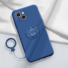 Funda Silicona Carcasa Ultrafina Goma con Magnetico Anillo de dedo Soporte A06 para Apple iPhone 14 Azul