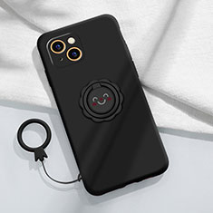 Funda Silicona Carcasa Ultrafina Goma con Magnetico Anillo de dedo Soporte A06 para Apple iPhone 14 Negro