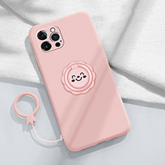 Funda Silicona Carcasa Ultrafina Goma con Magnetico Anillo de dedo Soporte A06 para Apple iPhone 14 Pro Rosa