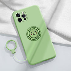 Funda Silicona Carcasa Ultrafina Goma con Magnetico Anillo de dedo Soporte A06 para Apple iPhone 14 Pro Verde