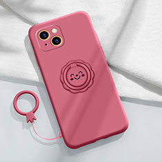 Funda Silicona Carcasa Ultrafina Goma con Magnetico Anillo de dedo Soporte A06 para Apple iPhone 15 Plus Rojo