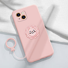 Funda Silicona Carcasa Ultrafina Goma con Magnetico Anillo de dedo Soporte A06 para Apple iPhone 15 Plus Rosa