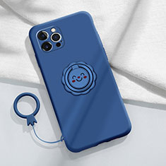 Funda Silicona Carcasa Ultrafina Goma con Magnetico Anillo de dedo Soporte A06 para Apple iPhone 15 Pro Max Azul