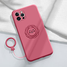 Funda Silicona Carcasa Ultrafina Goma con Magnetico Anillo de dedo Soporte A06 para Apple iPhone 15 Pro Rojo