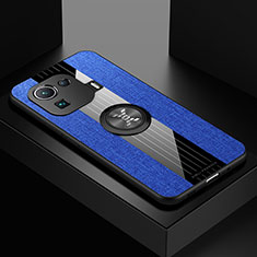 Funda Silicona Carcasa Ultrafina Goma con Magnetico Anillo de dedo Soporte A06 para Xiaomi Mi 11 Pro 5G Azul