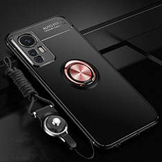 Funda Silicona Carcasa Ultrafina Goma con Magnetico Anillo de dedo Soporte A06 para Xiaomi Mi 12 5G Oro y Negro