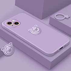 Funda Silicona Carcasa Ultrafina Goma con Magnetico Anillo de dedo Soporte A07 para Apple iPhone 13 Mini Morado