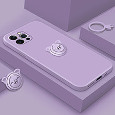Funda Silicona Carcasa Ultrafina Goma con Magnetico Anillo de dedo Soporte A07 para Apple iPhone 13 Pro Max Morado