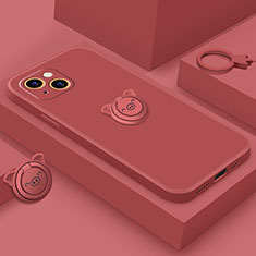 Funda Silicona Carcasa Ultrafina Goma con Magnetico Anillo de dedo Soporte A07 para Apple iPhone 13 Rojo