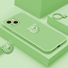 Funda Silicona Carcasa Ultrafina Goma con Magnetico Anillo de dedo Soporte A07 para Apple iPhone 13 Verde