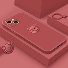 Funda Silicona Carcasa Ultrafina Goma con Magnetico Anillo de dedo Soporte A07 para Apple iPhone 14 Plus Rojo