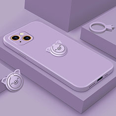 Funda Silicona Carcasa Ultrafina Goma con Magnetico Anillo de dedo Soporte A07 para Apple iPhone 15 Morado