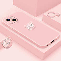 Funda Silicona Carcasa Ultrafina Goma con Magnetico Anillo de dedo Soporte A07 para Apple iPhone 15 Oro Rosa