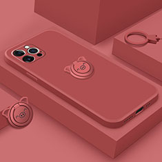 Funda Silicona Carcasa Ultrafina Goma con Magnetico Anillo de dedo Soporte A07 para Apple iPhone 15 Pro Max Rojo