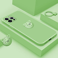 Funda Silicona Carcasa Ultrafina Goma con Magnetico Anillo de dedo Soporte A07 para Apple iPhone 15 Pro Max Verde