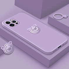 Funda Silicona Carcasa Ultrafina Goma con Magnetico Anillo de dedo Soporte A07 para Apple iPhone 15 Pro Morado