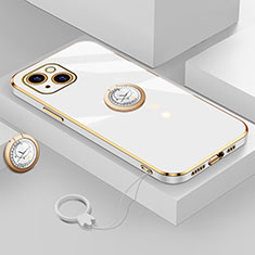 Funda Silicona Carcasa Ultrafina Goma con Magnetico Anillo de dedo Soporte A08 para Apple iPhone 14 Plus Blanco