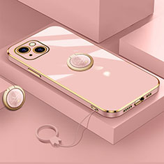 Funda Silicona Carcasa Ultrafina Goma con Magnetico Anillo de dedo Soporte A08 para Apple iPhone 14 Plus Oro Rosa