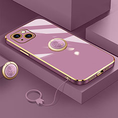 Funda Silicona Carcasa Ultrafina Goma con Magnetico Anillo de dedo Soporte A08 para Apple iPhone 15 Plus Morado