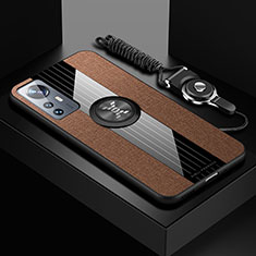 Funda Silicona Carcasa Ultrafina Goma con Magnetico Anillo de dedo Soporte A08 para Xiaomi Mi 12 5G Marron