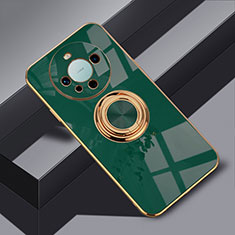 Funda Silicona Carcasa Ultrafina Goma con Magnetico Anillo de dedo Soporte AN1 para Huawei Mate 60 Pro+ Plus Verde