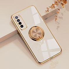 Funda Silicona Carcasa Ultrafina Goma con Magnetico Anillo de dedo Soporte AN1 para Huawei Nova 7 5G Blanco