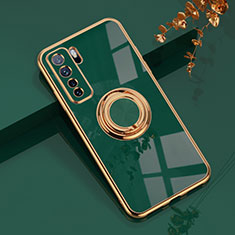 Funda Silicona Carcasa Ultrafina Goma con Magnetico Anillo de dedo Soporte AN1 para Huawei Nova 7 SE 5G Verde