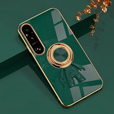 Funda Silicona Carcasa Ultrafina Goma con Magnetico Anillo de dedo Soporte AN1 para Sony Xperia 1 V Verde