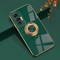 Funda Silicona Carcasa Ultrafina Goma con Magnetico Anillo de dedo Soporte AN1 para Vivo X70 Pro 5G Verde