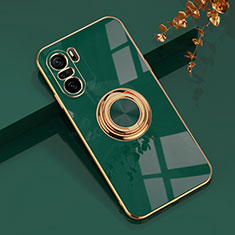 Funda Silicona Carcasa Ultrafina Goma con Magnetico Anillo de dedo Soporte AN1 para Xiaomi Poco F3 5G Verde
