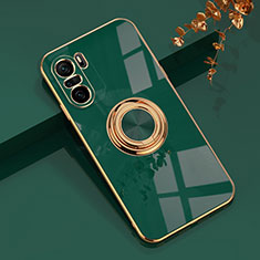 Funda Silicona Carcasa Ultrafina Goma con Magnetico Anillo de dedo Soporte AN1 para Xiaomi Redmi K40 5G Verde