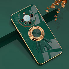 Funda Silicona Carcasa Ultrafina Goma con Magnetico Anillo de dedo Soporte AN2 para Huawei Mate 60 Pro Verde