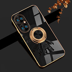 Funda Silicona Carcasa Ultrafina Goma con Magnetico Anillo de dedo Soporte AN2 para Huawei P50e Negro