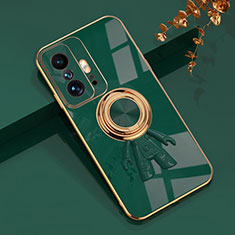 Funda Silicona Carcasa Ultrafina Goma con Magnetico Anillo de dedo Soporte AN2 para Xiaomi Mi 11T 5G Verde