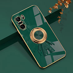 Funda Silicona Carcasa Ultrafina Goma con Magnetico Anillo de dedo Soporte AN2 para Xiaomi Mi 11X Pro 5G Verde