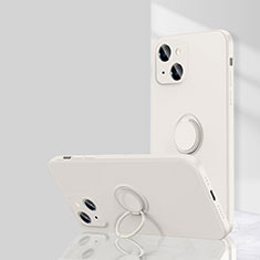 Funda Silicona Carcasa Ultrafina Goma con Magnetico Anillo de dedo Soporte G01 para Apple iPhone 15 Blanco