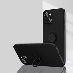 Funda Silicona Carcasa Ultrafina Goma con Magnetico Anillo de dedo Soporte G01 para Apple iPhone 15 Plus Negro