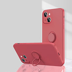 Funda Silicona Carcasa Ultrafina Goma con Magnetico Anillo de dedo Soporte G01 para Apple iPhone 15 Plus Rojo