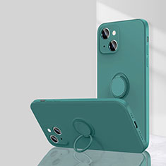 Funda Silicona Carcasa Ultrafina Goma con Magnetico Anillo de dedo Soporte G01 para Apple iPhone 15 Plus Verde